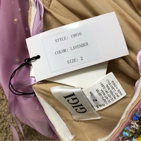 GIGI Beaded Lavender Peplum High Low Gown - Size 2 - NWT - Picture 10 of 11
